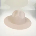 Classic beige wide-brimmed felt fedora hat with a pinched crown and stitched band details - 56-58cm / Beige