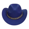 Dark blue cowboy fedora with ethnic woven band and stylish curved brim design - M (56-58cm) / Ethnic Braided Band Style / Sapphire Blue