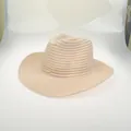 Unisex beige woven cowboy hat featuring a minimalist wide brim and textured knit style - 56-58cm / Camel