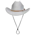 Chapeau de cowboy argenté pailleté avec ceinture marron et cordon de serrage réglable - M / Sommet en Ligne (325) / Argent