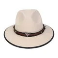 Cappello fedora beige con fascia in pelle western, testa di toro e rivetti - M (56-58cm) / Stile Intrecciato Testa di Bue Western (2HAT086) / Beige