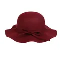 Elegant wine red wool felt fedora hat with wide wavy brim and bow accent for women - 56-58cm / Burgundy