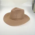 Unisex western cowboy sun hat in khaki knit texture with flat brim and indented top - 56-58cm / Khaki