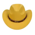 Bright yellow western cowboy hat with brown band, gold feather and red bead detail - M (56-58cm) / Feather Badge Beaded Braided Band Style / Yellow