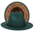 Cappello fedora verde smeraldo a tesa larga con fodera leopardata e cordino intrecciato - Taglia unica(56-58cm) / Verde Scuro (234-B)