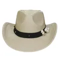 Sparkling champagne gold cowboy hat featuring a black ribbon with elegant pearl accents - M (56-58cm) / Champagne (Pearl Flower Style)