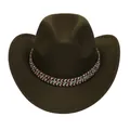 Classic olive western cowboy hat with bohemian style braided band and curved brim - M (56-58cm) / Ethnic Braided Band Style / Army Green
