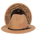 Dettaglio del cappello fedora cammello con corda nera e tesa interna con stampa leopardata - Taglia unica(56-58cm) / Cachi (234)