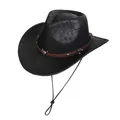 Schwarzer Western-Cowboyhut mit Rissleder-Struktur und silbernem Stierkopf-Dekor - Stierkopf-Dekor Mit Nieten / 394 Herzform Krone - Schwarz