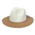 Detail eines zweifarbigen Strohhuts mit weißer Krone und brauner Krempe für Sonnenschutz - M(56-58cm) / Beige + Khaki