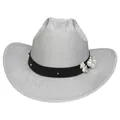 Cappello da cowboy argento glitterato con perle, fiori e fascia decorata per uomo e donna - M (56-58cm) / Argento (Stile Piatto Perla)