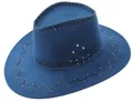 Dark blue vintage western cowboy hat with decorative cross-stitching and metal eyelets - M (56-58cm) / Navy Blue