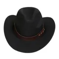 Classic black cowboy hat with wide upturned brim and brown leather studded band - M (56-58cm) / Riveted Leather Band Style / Black