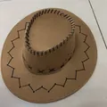 Khaki Western cowboy hat with black decorative stitching and wide brim for sun protection - M (56-58cm) / Yellow Brown