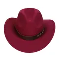 British style burgundy felt cowboy hat with leather studded band and curved brim - M (56-58cm) / Riveted Leather Band Style / Burgundy