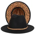 Dettaglio del cappello in lana con fodera leopardata e fascia decorativa intrecciata - Taglia unica(56-58cm) / Nero (235-D)