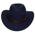 Classic dark blue western cowboy hat with brown leather band and metallic studs - M (56-58cm) / Riveted Leather Band Style / Navy Blue