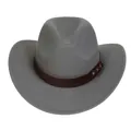 British style dark gray wool western cowboy hat with brown leather studded band - M (56-58cm) / Riveted Leather Band Style / Gray