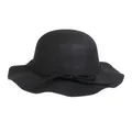 Close-up of black wool dome hat with wavy brim and delicate ribbon bow detail - 56-58cm / Black
