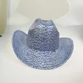 Blue and silver cracked pattern cowboy hat with metallic finish for festive parties - 19D Light Blue