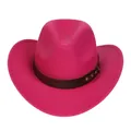 British style rose red felt cowboy hat with leather band and metal rivets for unisex - M (56-58cm) / Riveted Leather Band Style / Rose Red