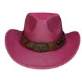 Cappello da cowboy rosa glitterato con fascia in pelle e fibbia a testa di toro - M (56-58cm) / Rosso Rosa (Stile Fibbia Bue)