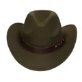 British style dark olive green felt cowboy hat with leather band and metal rivets - M (56-58cm) / Riveted Leather Band Style / Army Green