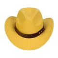 British style bright yellow felt cowboy hat with brown leather belt and metal studs - M (56-58cm) / Riveted Leather Band Style / Yellow