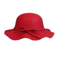 Elegant red wool felt dome hat with wavy brim and bow decoration for women - 56-58cm / Red