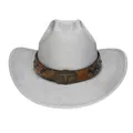Cappello da cowboy argento glitterato con fascia in pelle marrone e fibbia testa di toro - M (56-58cm) / Argento (Stile Piatto Fibbia Bue)