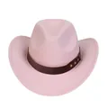 Pink western cowboy hat with brown faux leather band and gold stud detailing - M (56-58cm) / Riveted Leather Band Style / Pink