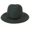 Close-up of a dark green straw fedora hat featuring a black leather band with silver studs - 56-58cm / With Rivet Decoration Band / Dark Green