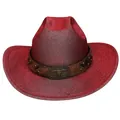 Cappello da cowboy rosso glitterato con cinturino in pelle e fibbia a toro - M (56-58cm) / Rosso (Stile Piatto Fibbia Bue)