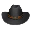Cappello da cowboy nero intrecciato con fibbia a teschio di toro Longhorn e borchie in metallo - M (56-58cm) / Nero (Stile Piatto Fibbia Bue)