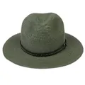 Detailed texture of moss green straw fedora hat with studded leather band decoration - 56-58cm / With Rivet Decoration Band / Army Green