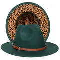 Dettaglio del cappello fedora verde scuro con tesa leopardata e nastro di pelle - Taglia unica(56-58cm) / Verde Scuro (237-B)