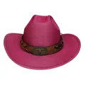 Cappello da cowboy rosa glitter con fascia marrone borchiata e fibbia a testa di toro - M (56-58cm) / Rosso Rosa (Stile Piatto Fibbia Bue)