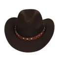 Dark brown felt cowboy hat featuring vintage leather band with silver studs and V-shape metal - M (56-58cm) / V-Rivet Leather Belt Style / Coffee