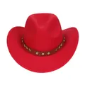 British style bright red cowboy hat with silver rivets on a brown decorative band - M (56-58cm) / V-Rivet Leather Belt Style / Red