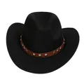 Classic black wool cowboy hat with brown leather rivet band and western style brim - M (56-58cm) / V-Rivet Leather Belt Style / Black