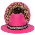 Dettaglio cappello in feltro rosa con tesa leopardata e fascia decorata con perle - Taglia unica(56-58cm) / Rosa Rosso (238-H)