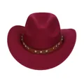Western wine red felt cowboy hat with brown studded leather band and curved brim - M (56-58cm) / V-Rivet Leather Belt Style / Burgundy
