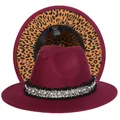 Dettaglio del cappello fedora bordeaux con fodera leopardata e nastro di perle - Taglia unica(56-58cm) / Rosso Vino (238-I)