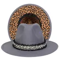 Dettaglio cappello fedora grigio con fodera leopardata e nastro di perle - Taglia unica(56-58cm) / Grigio (238-A)