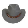 Dark grey wool cowboy hat with wide upturned brim and brown studded leather band - M (56-58cm) / V-Rivet Leather Belt Style / Gray