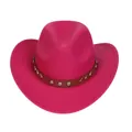 Fuchsia denim style felt cowboy hat with vintage studded leather band and upturned brim - M (56-58cm) / V-Rivet Leather Belt Style / Rose Red