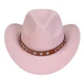 Pink British style cowboy hat with leather band and metal studs for men and women - M (56-58cm) / V-Rivet Leather Belt Style / Pink