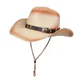Sombrero de sol vintage de paja con banda de leopardo y ala degradada para mujer - Estilo De Banda Decorativa De Leopardo / Degradado Beige Y Café Rojo