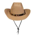 Faltbarer Western-Strohhut mit Leopardenmuster-Band und Kordel für Strand und Outdoor - Leoparden-Gürtel-Stil (389) / Hellkaffee
