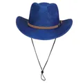 Classic blue polyester jazz fedora hat with glitter finish and brown leather strap - Peach Heart Top - Royal Blue Glitter / Blue